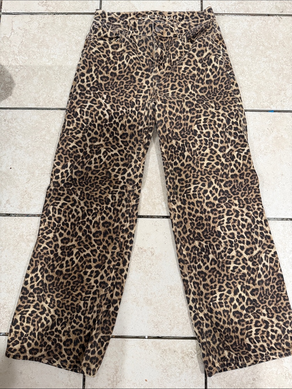 American Eagle Outfitters Leopard Print Wide-Leg Jeans - Brown & Black